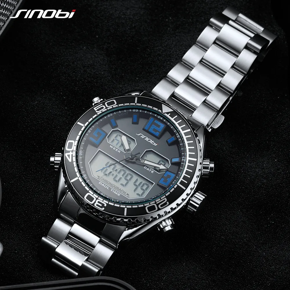 Reloj mujer Роскошные модные классические двойной Дисплей циферблат Нержавеющая сталь ремень Для мужчин, часы, мужские часы