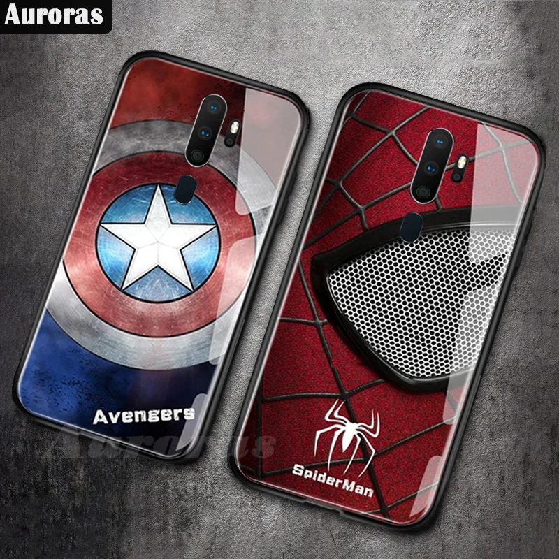 

Auroras For Oppo A5 2020 Case Marvel Captain America Iron Man Glass Avengers Spiderman Cover For OPPO A9 2020 Black panther