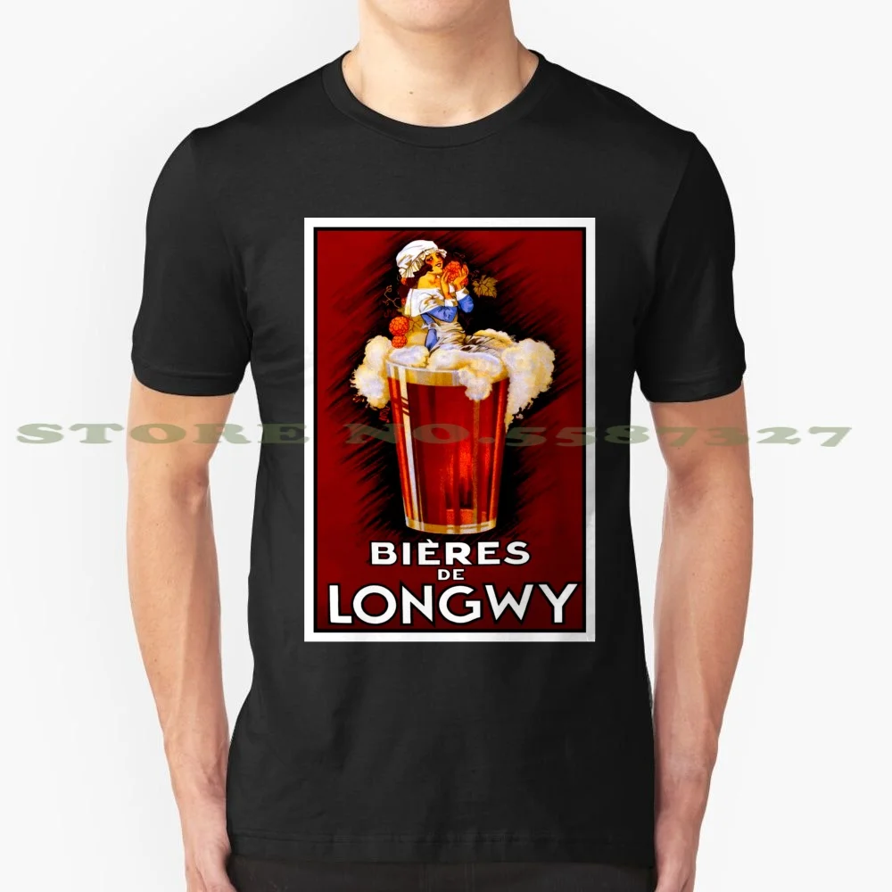 &quotBieres De Longwy&quot Винтажная пивная рекламная печать черно-белая футболка для мужчин