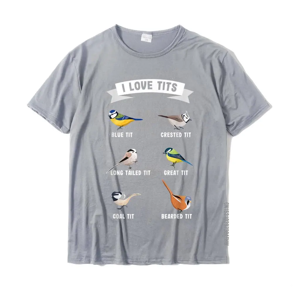 Unique Short Sleeve Tops Shirt Autumn Crewneck 100% Cotton Men T-shirts Funny Unique Tee-Shirt Cute Wholesale Funny bird watching gift for Ornithologist I love tits! T-Shirt__MZ14845 grey