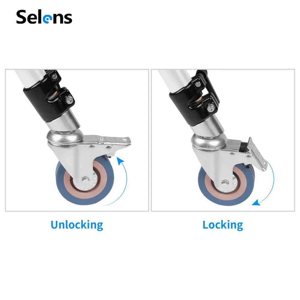 Selens 3Pcs C-Stand Swivel Caster Wheel Set for Photography Century Foldable Light Stand Tripod Magic Leg