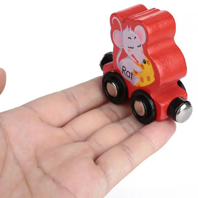 MWZ Chinese Zodiac Trains Toy Magnetic Wooden Train Car Wooden Magnetic Anime Locomotives Toy For Kids Gift