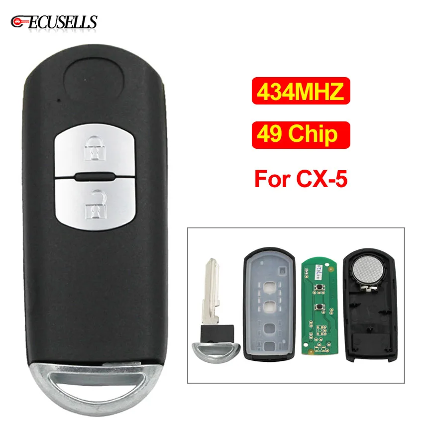 

2 Button Smart Car Key Remote Key Fob 434Mhz 49 Chip ID49 Chip + Uncut Blade FCC ID: SKE13E-01 for Mazda CX-5
