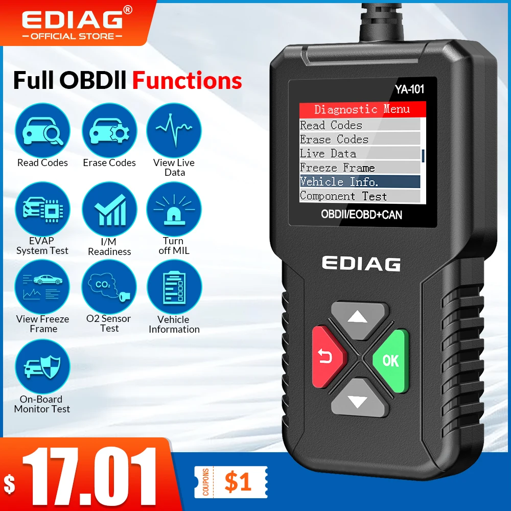 Автомобильный считыватель кодов OBD II/EOBD EDIAG YA101 сканер OBD2 автомобильный