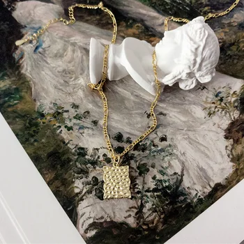 

925 Silver Concave And Convex Square Pendant Necklace Jewelry Minimalism Chocker Kolye Collier Bijoux Femme Women Fashion