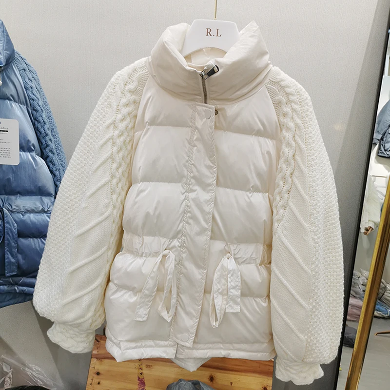

Winter Jacket Women 2019 Female Women's Winter White Duck Down Coat Jacket Sleeve Wool Short Female Thick Warm Loose Down Parka
