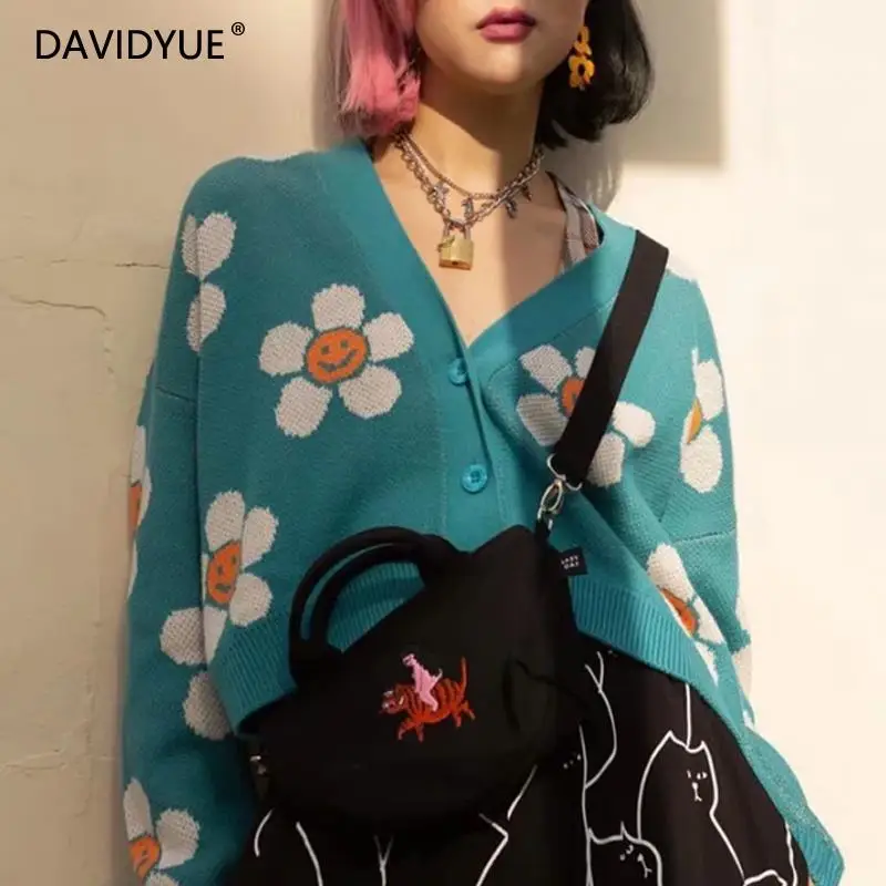 

Knitted sweater women cardigan long sleeve black sweater korean style women vintage sweater harajuku winter tops for women