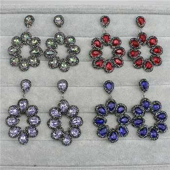 

65mm length 5pair/lot Hot selling fashion crystal inlay earring,flower shape jewelry beautiful multicolor earrings