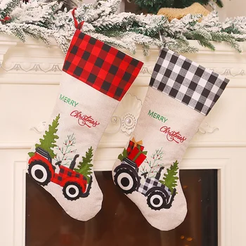 

2Pcs Christmas Stockings Cloth Small Boots Gift Bags Ornaments Party Home Decorations Christmas Plaid Pattern