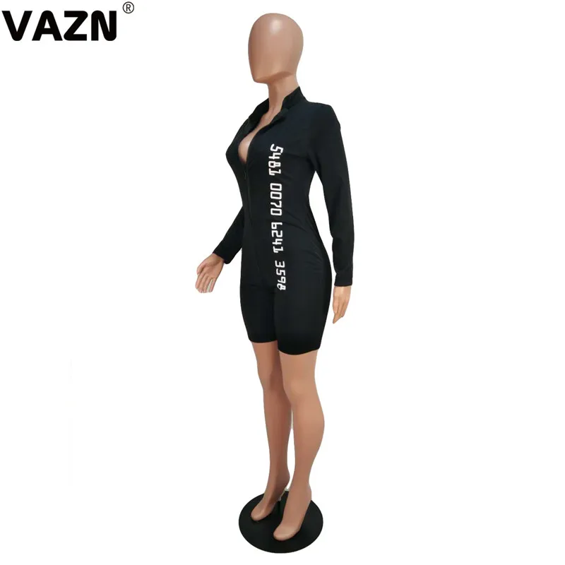 VAZN GCY11085 специальный продукт летняя сексуальная леди 2 цвета комбинезон с длинными рукавами на молнии, обтягивающий комбинезон с надписью