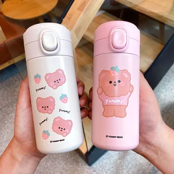 

304 Stainless Steel Vacuum Flasks 3D Embossed Strawberry Bear Pea Insulation Wind Girl Heart Student Water Cup
