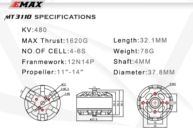 EMAX многомоторный двигатель MT3110 480KV/700KV RC многоосевой бесщеточный двигатель