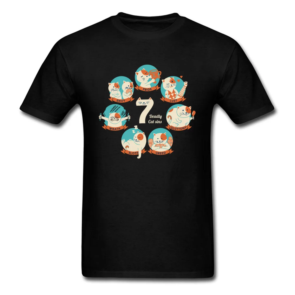 

7 Cats Crew Neck T-Shirt Summer Fall Tops Shirts Short Sleeve New Design 100% Cotton Customized Tee Shirts Funny Cartoon