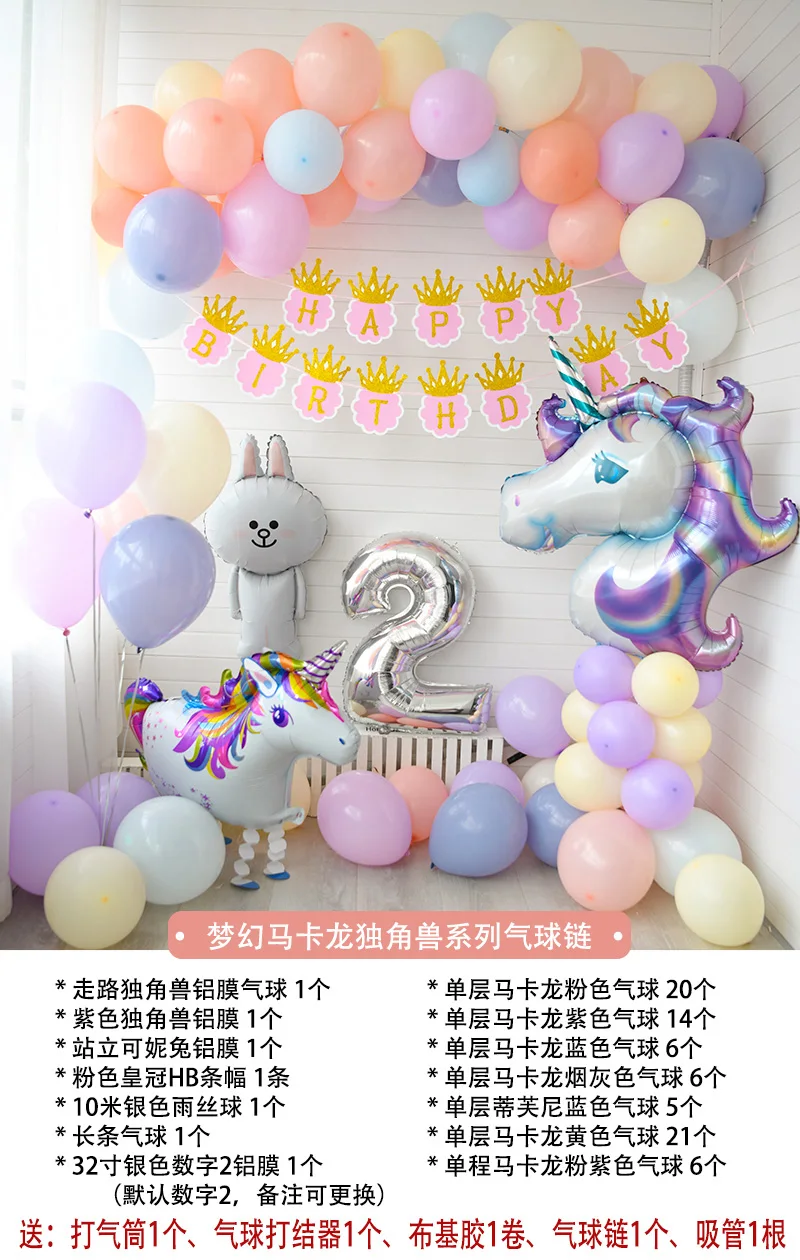 Macaron unicorn Костюм для празднования дня рождения для мальчиков и девочек, детские вечерние украшения на стену, упаковка шариков, украшение на день рождения - Цвет: Macaron unicorn