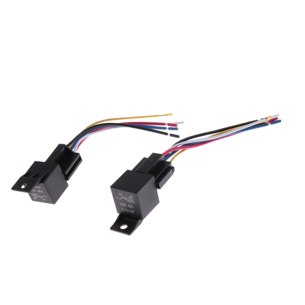 2 Sets JD1914 12V 40A 40Amp 5-Pin SPST Automotive Car Relay 5 Wires Harness