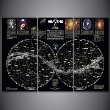 

3 Pieces Canvas Art Map Stars Wall Pictures For Living Room Modern Poster Canvas Painting