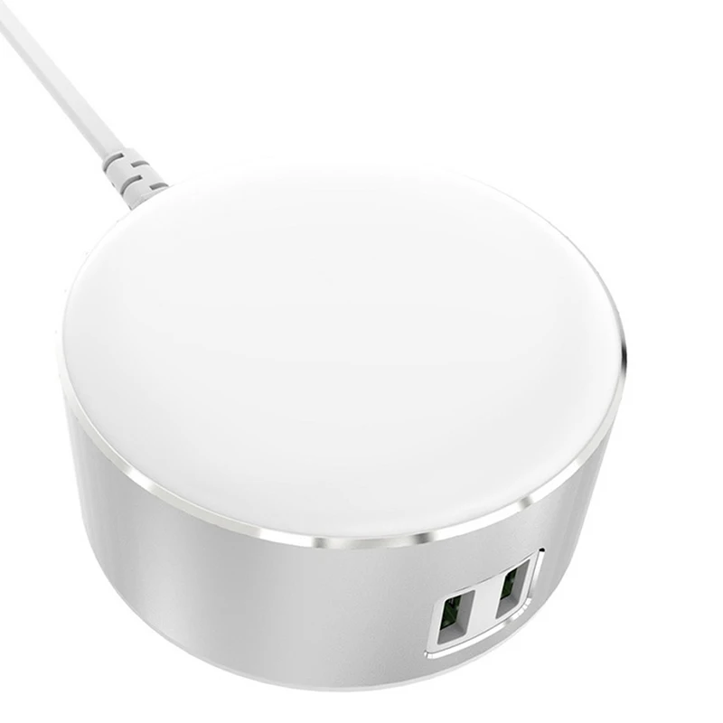 

ABSS-Aluminum Alloy Smart Press Control Dual Usb Dimmable Anti-Slip Charger Bedside Led Night Light(Eu Plug)