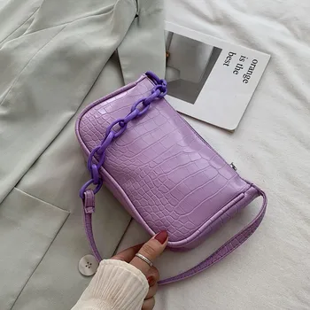 

Candy Color Chain Design Small PU Leather Shoulder Bags For Women 2020 Crocodile Pattern Handbags Female Hand Bag