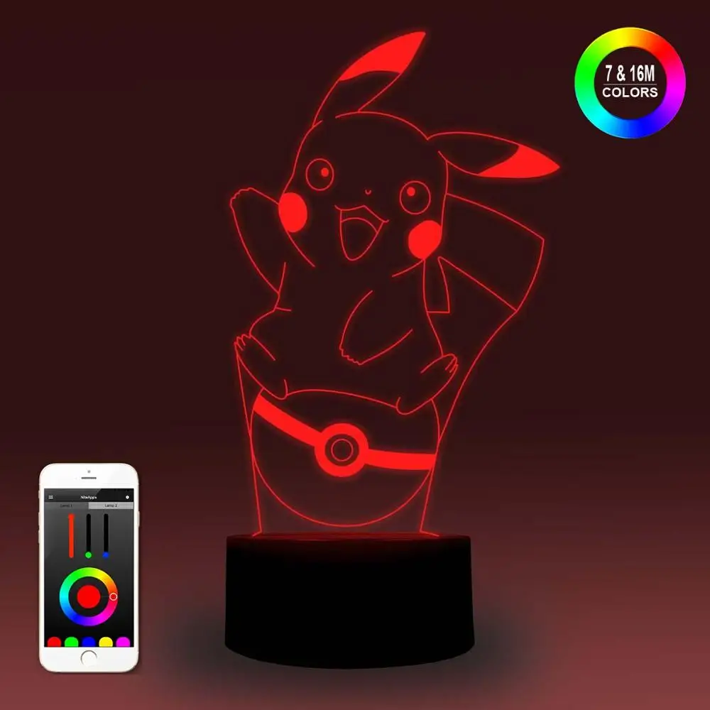 

NiteApps 3D Pokemon Pikachu Night Light Desk Table Illusion Lamp Holiday Birthday Gift APP/Touch Control