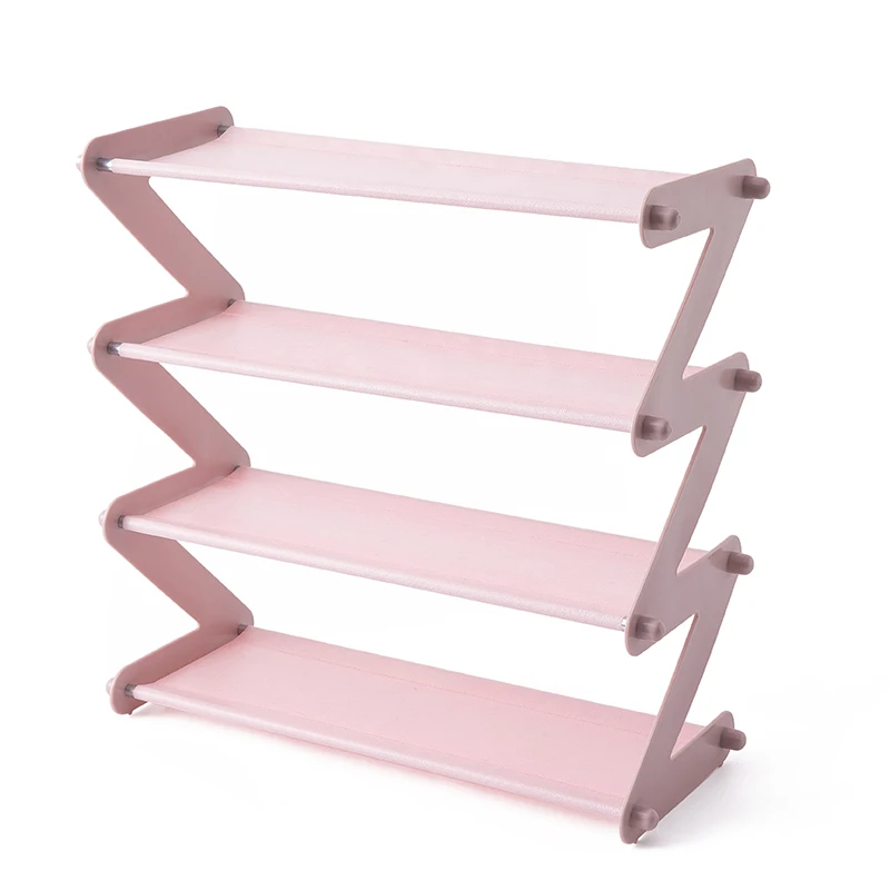 «Z» форма обуви стойки простой из нержавеющей стали в сборе рамка для обуви легко установить домашний шкаф для обуви Органайзер для хранения на полке стенд - Цвет: Розовый