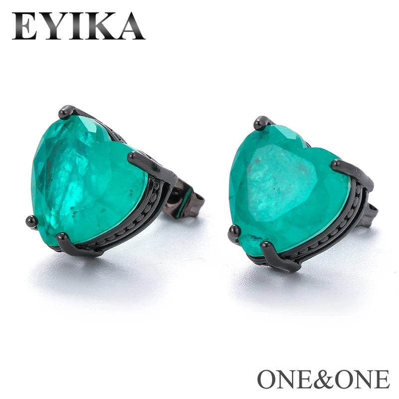 EYIKA, новейшие Серьги-гвоздики в форме сердца с кристаллами, 12x12 мм, очаровательные Серьги, Женские Ювелирные изделия, розовые/зеленые цвета на выбор