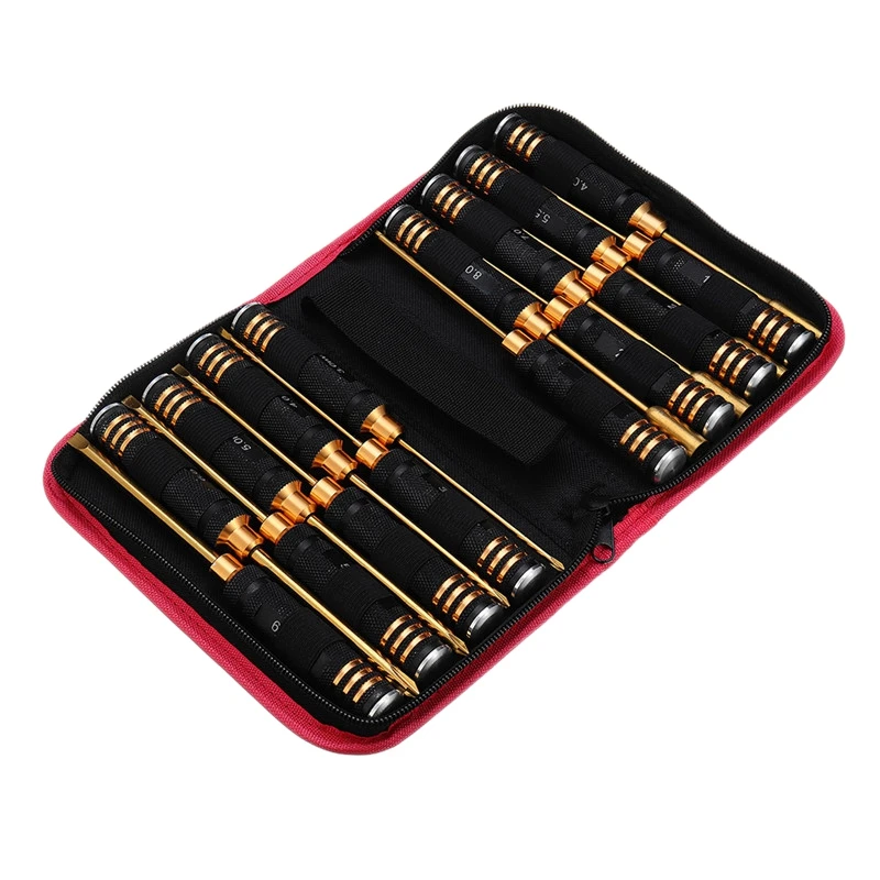 

TOP 16Pcs Rc Model Mini Hand Tool Hex Screw Nut Flat Hexagonal Screwdriver Steel Set With Bag Black Round Hand Shank