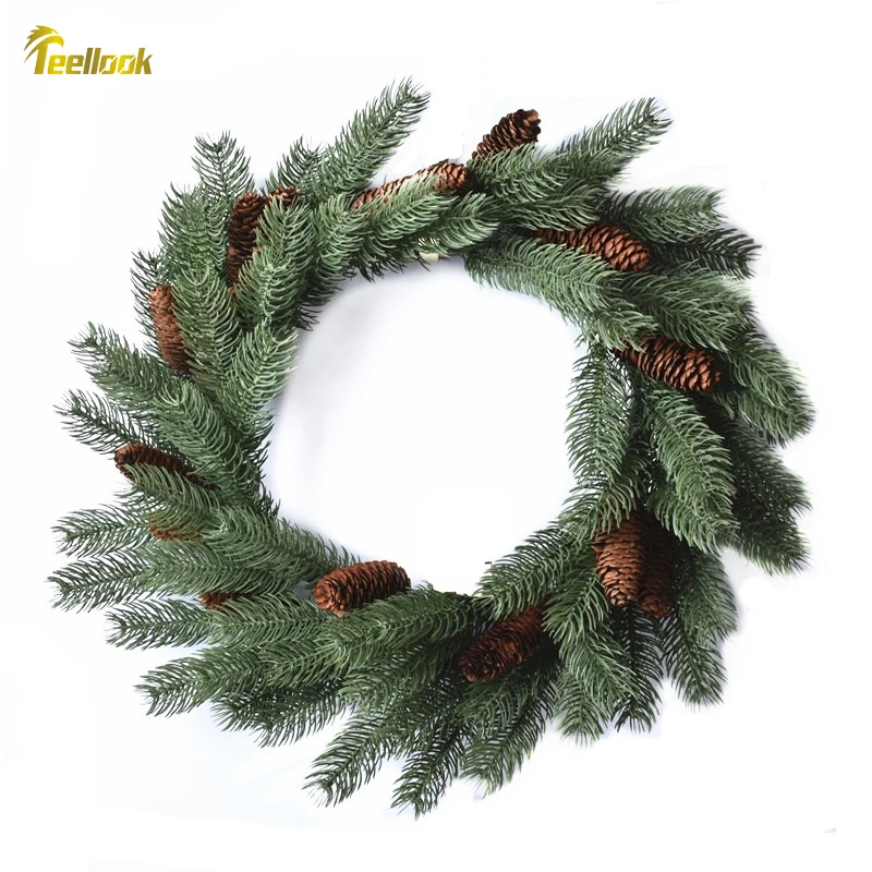

Teellook 30cm/45cm/60cm Christmas wreath PE leaves with pine cones Christmas mall hotel door pendant