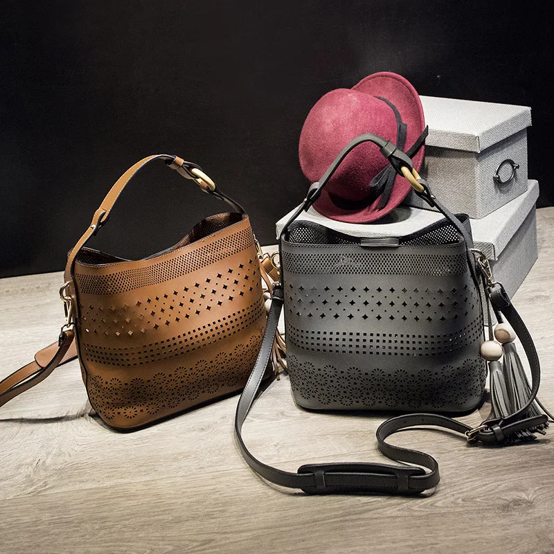 

2019 Spring And Summer New Style Hollow out Bucket Bag Women's Handbag Korean-style Fashion Shoulder Oblique WOMEN'S Bag