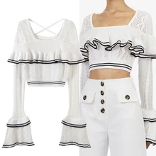 Новые Вечерние платья с открытыми плечами, свитер с длинными рукавами, белое вязаное платье