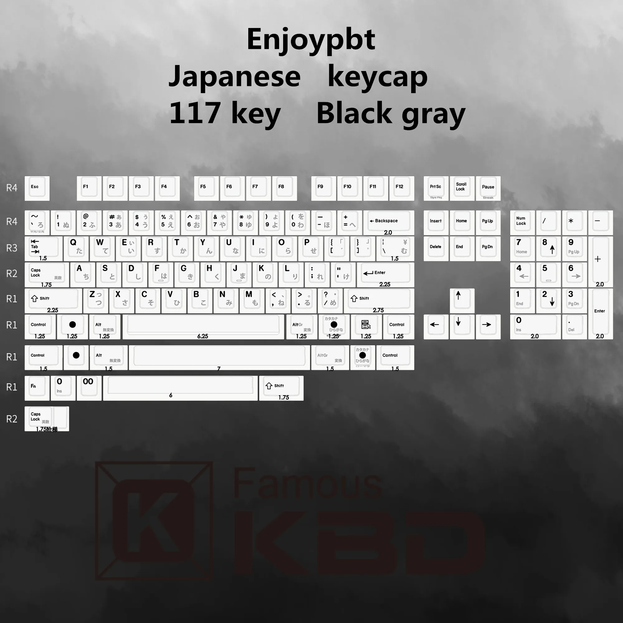 Enjoypbt Кепка японская 117 ключ PBT Материал термосублимационный процесс черный серый