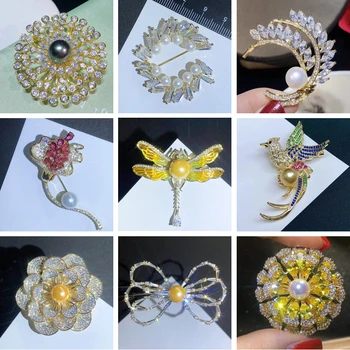 

Luxury Flower Dragonfly Bird Bowknot Brooches for Women Gold Wedding Cubic Zirconia Rhinestone Pins Badge Gifts Fashion Jewelry