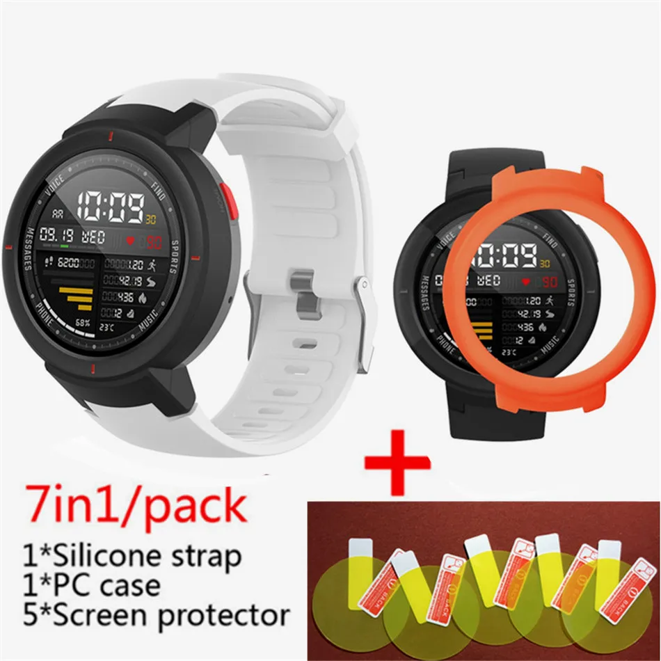 7 в 1 для Huami Amazfit Verge ремешок силиконовые умные часы полоса+ verge рамка чехлы крышка оболочка+ amazfit Verge Защитная пленка для экрана - Цвет: White 1
