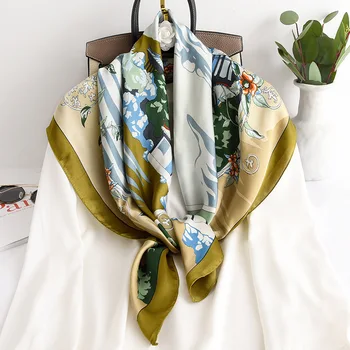 

Women Silk Square Scarf Fashion Printed Scarves Lady Shawls Femme Hijab 90*90cm 2020 Designer Brand NEW Spring