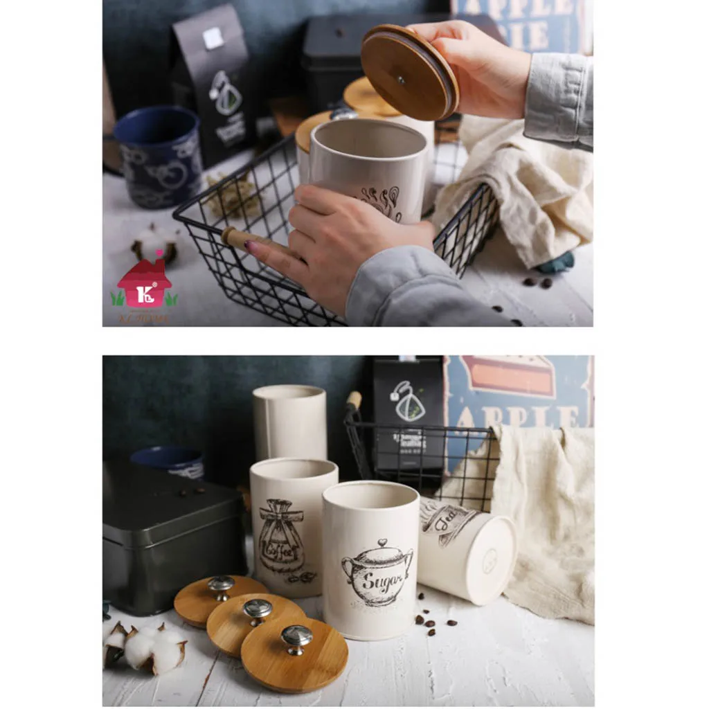 3-pack Retro Tea Coffee Sugar Canister Kitchen Storage Jars Tins w/ Lids