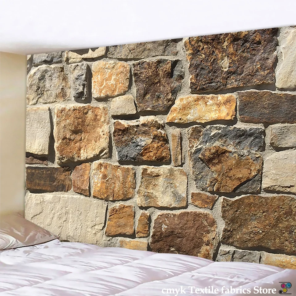 Tapiz de pared con estampado de ladrillos de piedra 3D vintage, tapiz de pared de gran tamaño, tapices de pared bohemios hippies baratos, tela de mandala