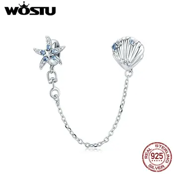 

WOSTU Starfish Stopper Charms 925 Sterling Silver Tropical Starfish & Shell Safety Chain Charms for Silver 925 Jewelry CQC1478