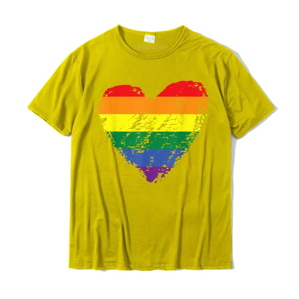 PersonalizedCustom Short Sleeve Tops Shirts Summer/Autumn Coupons O Neck Pure Cotton Tops & Tees Men T-shirts Party  Vintage Rainbow Flag Colored Heart LGBTQ+ Lesbian Gay Pride T-Shirt__MZ16537 yellow