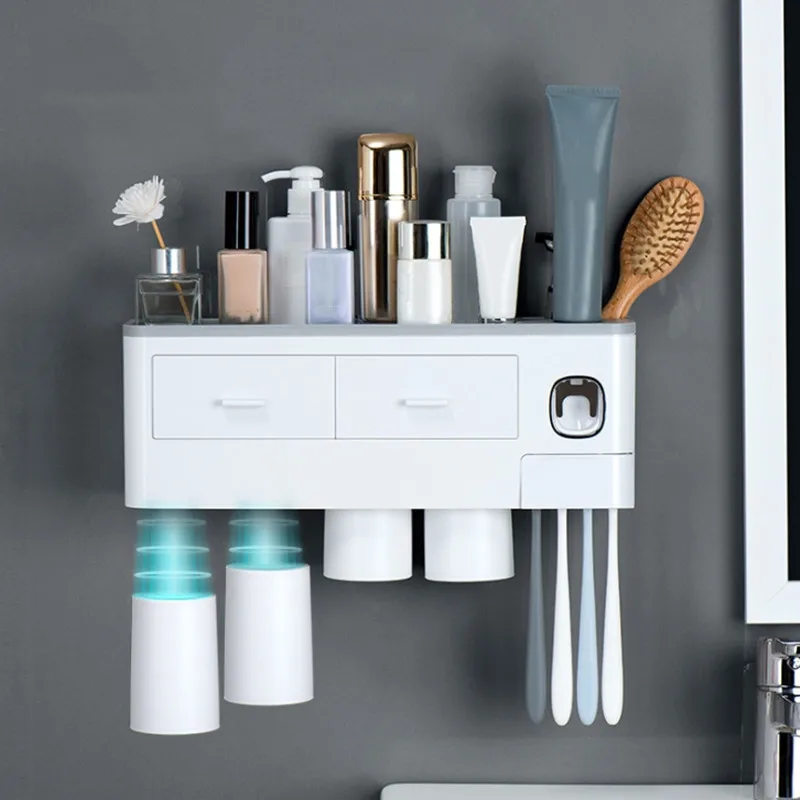 

2020 New Toothbrush Holder Automatic Toothpaste Dispenser Wall Mount Toothpaste Squeezer Toothpaste Storage Rack Bathroom Set