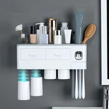 2020 New Toothbrush Holder Automatic Toothpaste Dispenser Wall Mount Toothpaste Squeezer Toothpaste Storage Rack Bathroom Set bathroom toothbrush holder wall mount suction cup toothpaste storage rack cute cartoon hot selling