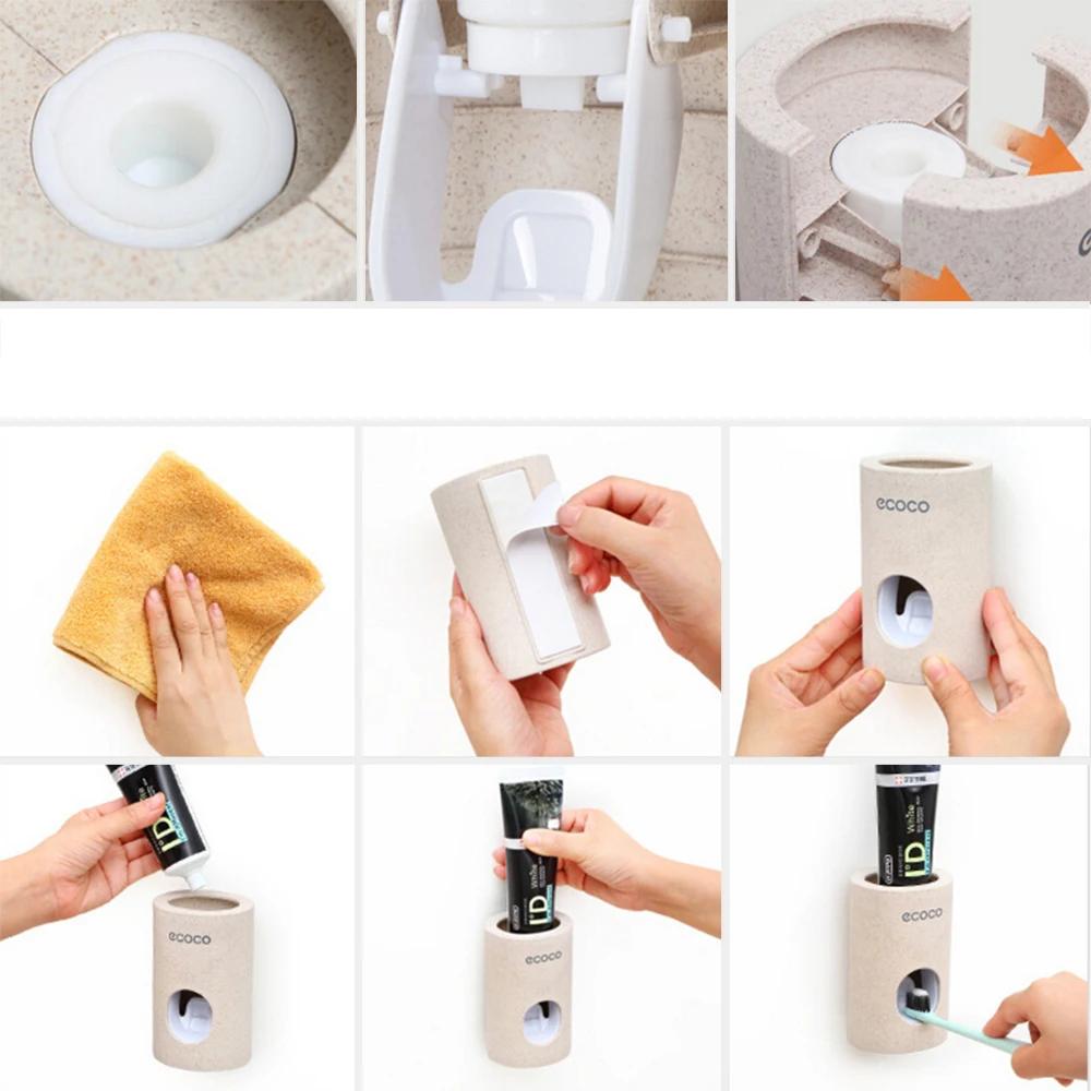 Toothpaste Squeezer Bathroom Accessories Set Dust-proof Automatic Toothpaste Dispenser Wall Mount Stand Toothpaste Squeezers Bathroom Accessories Toothbrush Holder