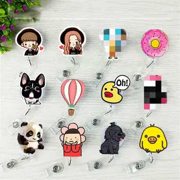 

Mini Retractable Badge Reel Pull Key Cartoon Name Card ID Badge Holder Cute Buckle Name Tag Card Holder Gift