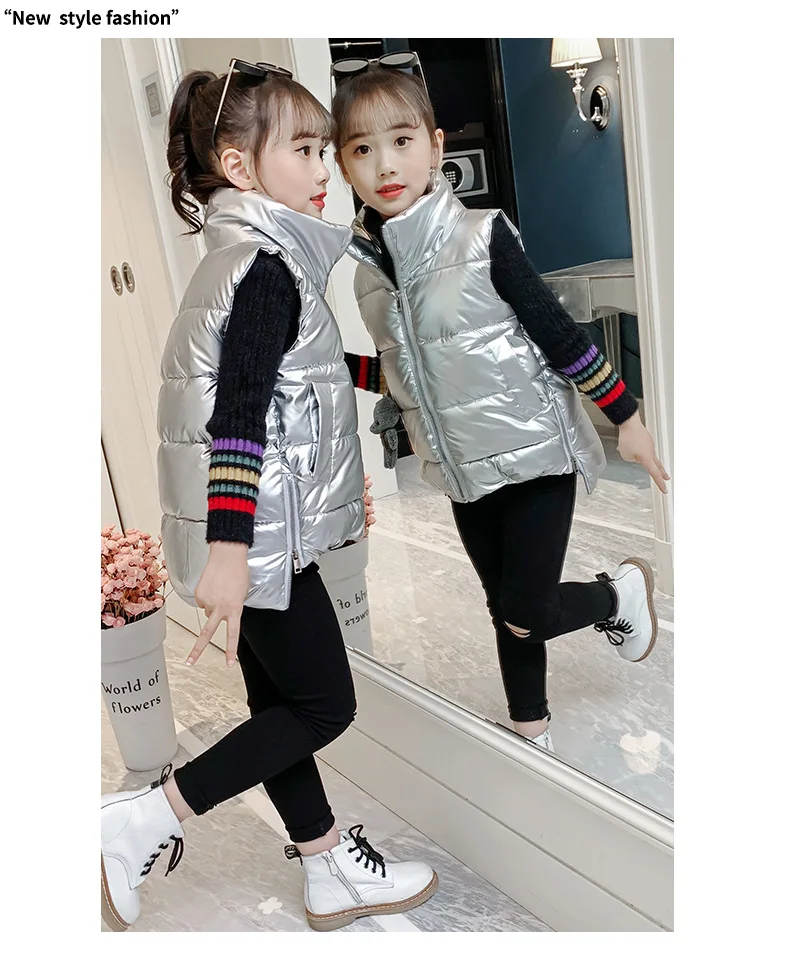 OLEKID 2025, Frühling und Herbst, glänzend, nicht waschbar, Weste für Mädchen, warme Mädchen, ärmellose Jacke, 3–12 Jahre, Kinder, Teenager, Kinderweste – Detail 9