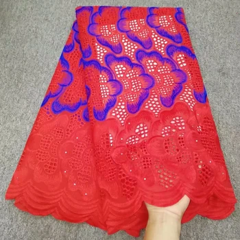 

2019 Latest African Net Lace Fabric 100% Cotton Punch Embroidery High Quality Swiss voile Lace Fabrics For Dress 5Yards