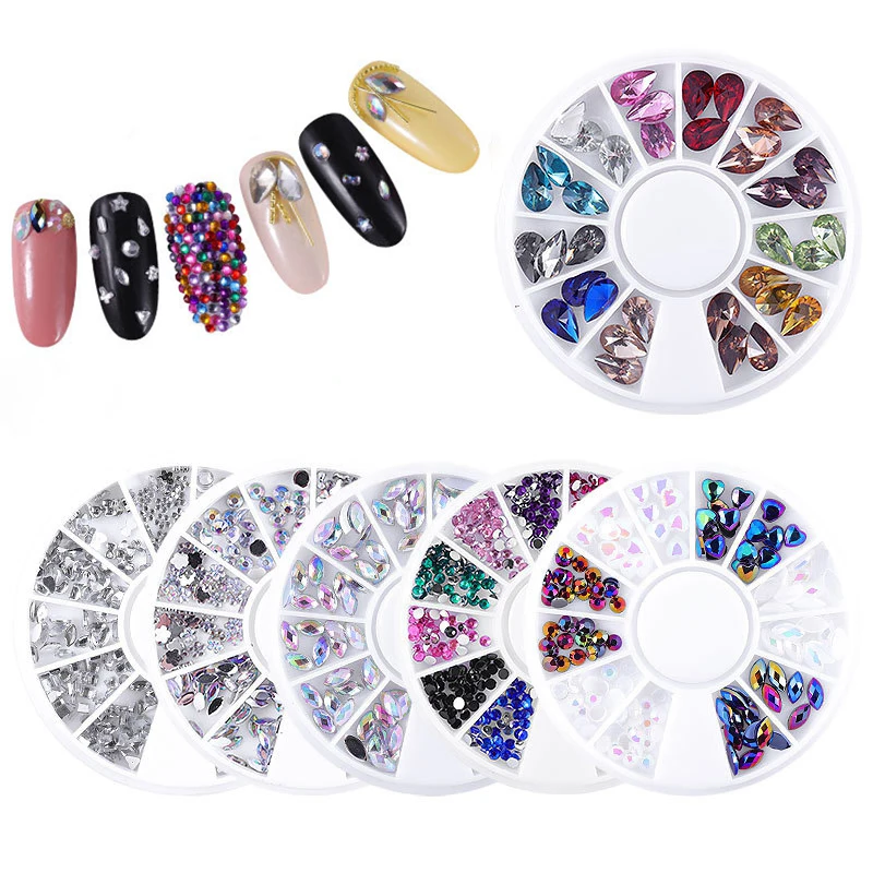 

12 Grids Nail Jewelry Fruit Soft Pottery Agate Diamond Resin Rhinestones AB Colorful Pearl Stones Alphabet Sequin Nail Art Decor