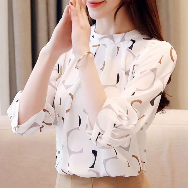 Blusas mujer de moda корейская модная одежда женские блузы, Рубашки, Топы женские Топы шифоновая блузка белая рубашка 2480 50