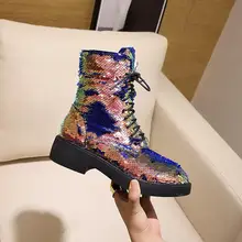  Color-Changing Sequined Cloth Autumn And Winter Trendy Women's Boots One-Color Changing Multi-Color Magical Shoes Sequin Circle 