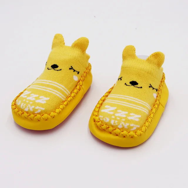 Г. Модные детские носочки с резиновой подошвой, носки для младенцев осенне-зимние детские носки-тапочки для новорожденных нескользящие носки с мягкой подошвой - Цвет: Yellow bear