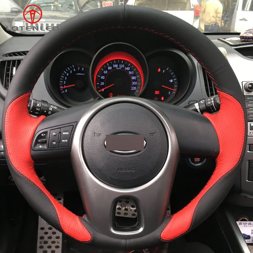 LQTENLEO красный черный кожаный чехол для рулевого колеса автомобиля для Kia Forte 2008- Soul Rio Shuma 2009-2013 Venga 2009