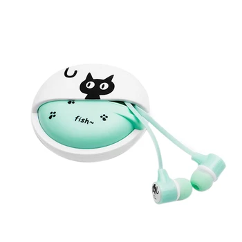 

Stereo 3.5mm in Ear Cat Earphones Earbuds Microphone Earphone Storage Case for Smartphone MP3 IPod PC Music (Green)