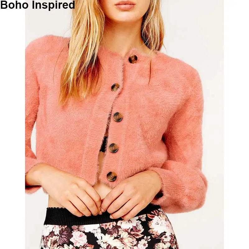 

Boho Inspired Mohair Cardigan long sleeve supper chic coral cropped cardigan women buttons front fashon winter cardigan sweaters